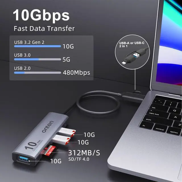 Alt view image 6 of 7 - 4 Port USB HUB, Onten USB 3.0 HUB, USB Splitter with 1.6 ft Cable 4*USB3.0 Port for Laptop MacBook Surface Pro and More USB Devices