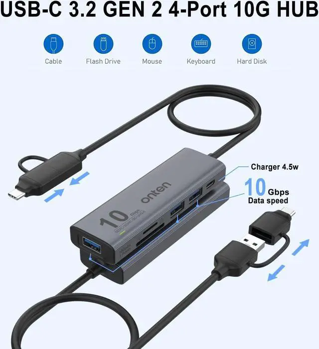 Alt view image 2 of 7 - 4 Port USB HUB, Onten USB 3.0 HUB, USB Splitter with 1.6 ft Cable 4*USB3.0 Port for Laptop MacBook Surface Pro and More USB Devices