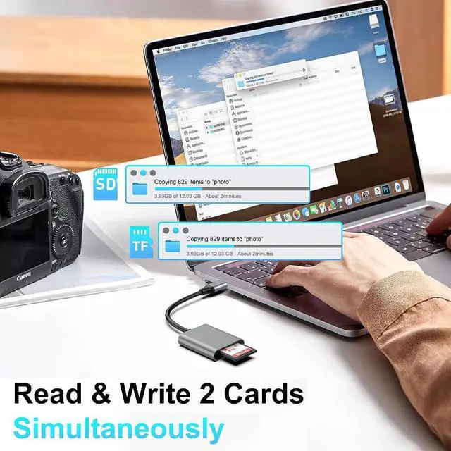 Alt view image 5 of 7 - USB C SD 4.0 Card Reader, SD TF UHS-II Card Reader, 2-in-1 SD TF Memory Card Reader for SD Micro SD SDXC SDHC MMC RS-MMC Micro SDXC UHS-II and UHS-I Cards for Cameras, Laptops, Tablets, Smartphones
