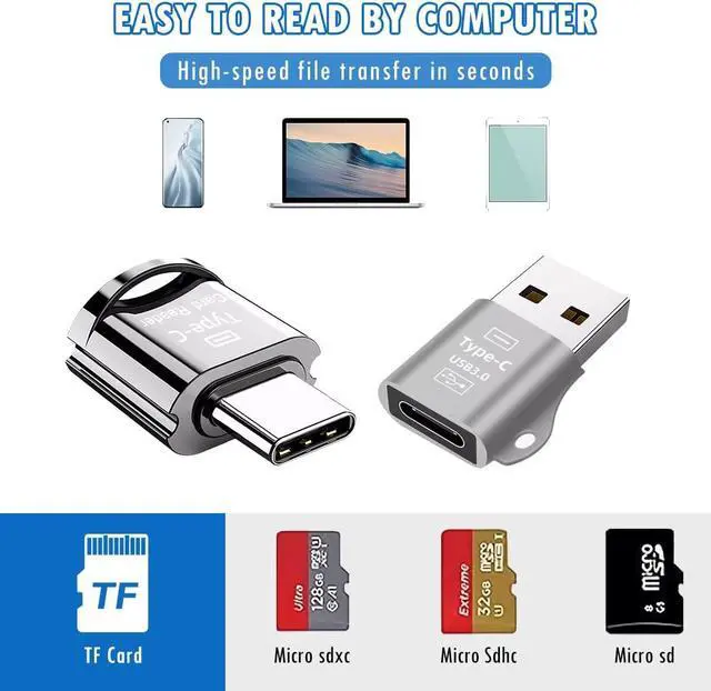 Alt view image 2 of 7 - USB C Micro SD Card Reader with Keychain USB-C to Micro SD/TF Card Reader with USB 3.0 Adapter High-Speed OTG Reader for MacBook iPad Pro Galaxy iPhone 15 Laptop Tablet & Phone