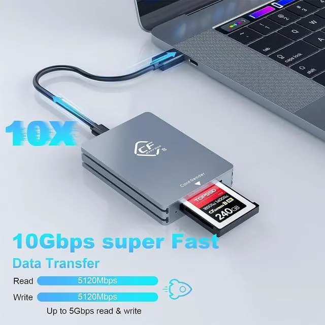 Alt view image 3 of 7 - CFexpress Type B Card Reader, 10Gbps USB 3.2 Gen 2 CF Express Card Reader, Aluminum Portable CFexpress Card Reader with USB C to USB A/C Cables, Compatible with Windows/Mac OS/Linux/Chrome OS/Android