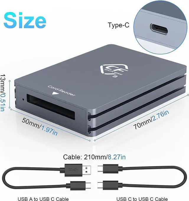 Alt view image 6 of 7 - CFexpress Type B Card Reader, 10Gbps USB 3.2 Gen 2 CF Express Card Reader, Aluminum Portable CFexpress Card Reader with USB C to USB A/C Cables, Compatible with Windows/Mac OS/Linux/Chrome OS/Android