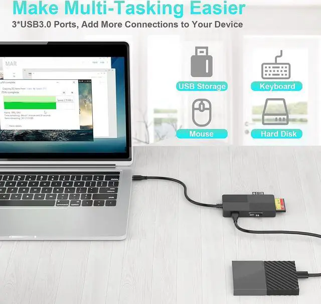 Alt view image 6 of 7 - USB C Multi Card Reader Hub, 5 Memory Cards with Extra 3 USB3.0, SD/TF/CF/Micro SD/XD/MS Memory Card Reader/Adapter/Hub for SD SDXC SDHC CF CFI TF Micro SD Micro SDXC SDHC MS MMC UHS USB Stick Mouse