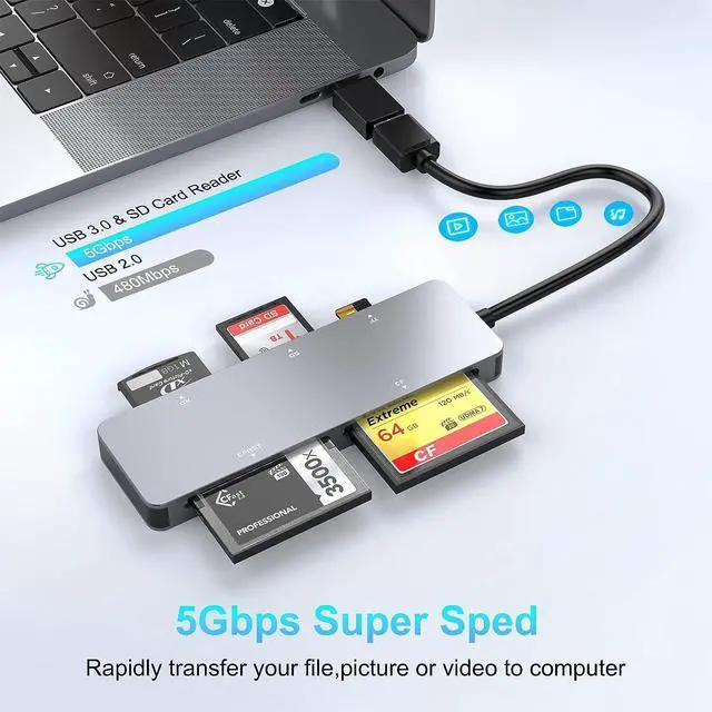 Alt view image 4 of 7 - CFast Card Reader USB C USB 3.0, CFast 2.0 Multi Card Reader, CFast/XD/CF/SD/TF 5 in 1 Memory Card Reader/Adapter/Hub for CFast SD SDXC SDHC CF CFI Micro SD SDXC XD,for Windows/Mac/Linux/Android