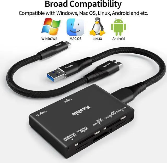 Alt view image 6 of 7 - SD Card Reader 7 in 1 USB 3.0 Memory Card Reader/Writer 5Gbps for SD/Micro SD/MS/CF/MMC/XD/SDHC/SDXC Camera Memory Card Reader for Mac OS Windows Linux- with 2 USB A/C to Micro 3.0 Cables