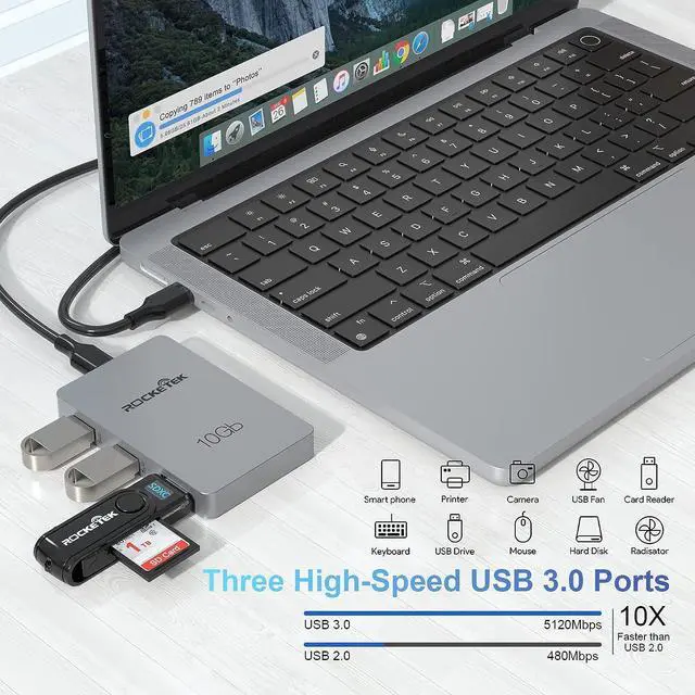 Alt view image 4 of 7 - USB-C Gen 2 Hub Adapter 7-Ports - 3X USB-C 10Gbs Gen 2, 3X USB 3.0 5Gbs Ports, USB C Hub 100W Power Delivery with 5Gbs Data, USB C to USB C Hub, USB C Hub Multiport Adapter for MacBook Air/Pro etc.