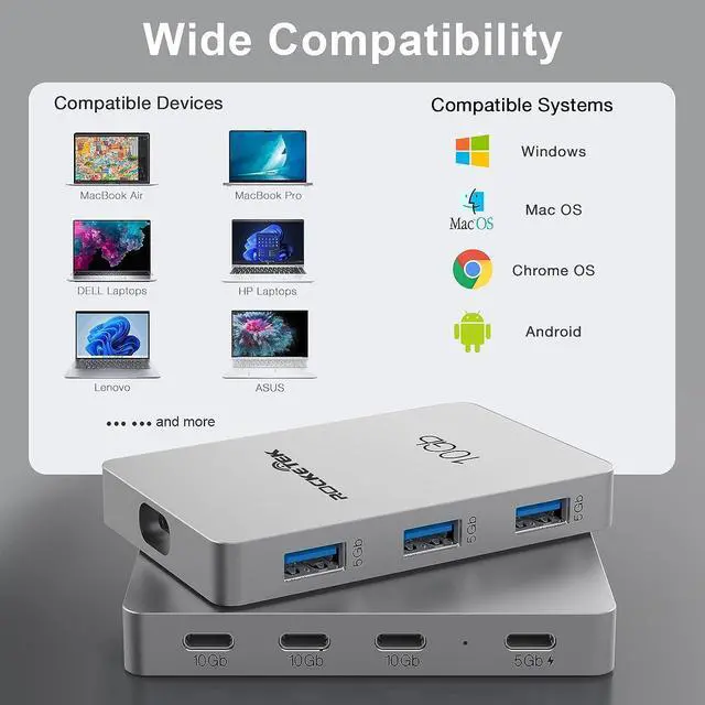 Alt view image 5 of 7 - USB-C Gen 2 Hub Adapter 7-Ports - 3X USB-C 10Gbs Gen 2, 3X USB 3.0 5Gbs Ports, USB C Hub 100W Power Delivery with 5Gbs Data, USB C to USB C Hub, USB C Hub Multiport Adapter for MacBook Air/Pro etc.