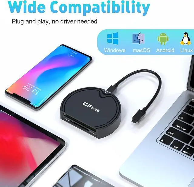 Alt view image 6 of 7 - CFast Card Reader, USB 3.0 USB C CFast 2.0 Card Reader Adapter with 10Gbps Speed with USB C to A/C Cable, Compatible for SanDisk, Lexar, Transcend, Sony Card, for Windows/Mac/Linux/Android