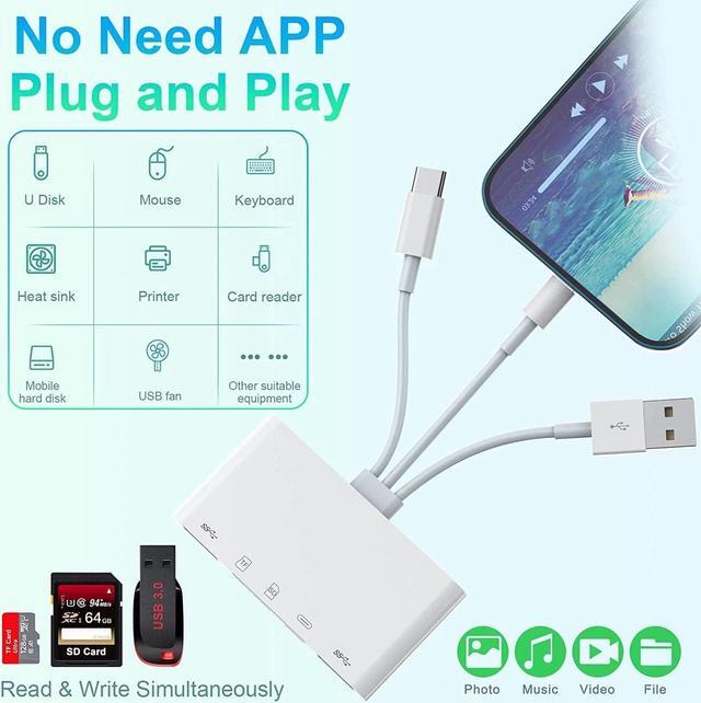 Alt view image 2 of 7 - [Apple MFi Certified] 5-in-1 iPhone Memory Card Reader, USB OTG Adapter & SD/TF Card Camera Viewer for iPhone/iPad/PC/Android/Camera/USB C & A Devices, Supports SD/Micro SD/SDHC/SDXC/MMC Plug and Play