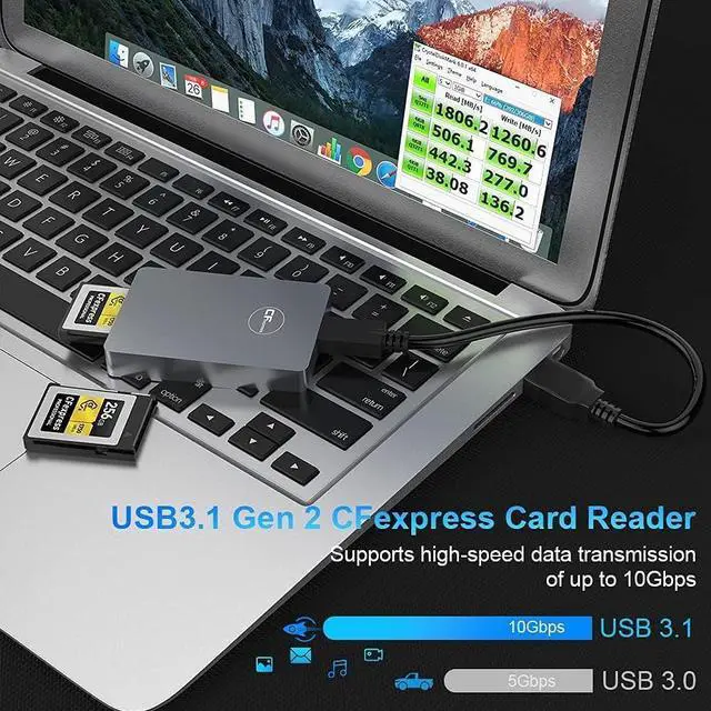 Alt view image 2 of 6 - CFexpress Type B Card Reader Aluminum, USB 3.1 Gen 2 10Gbps CFexpress Card Reader, Portable CFexpress Memory Card Reader Adapter compatible with Android/Windows/Mac OS, Included USB C to USB A/C Cable