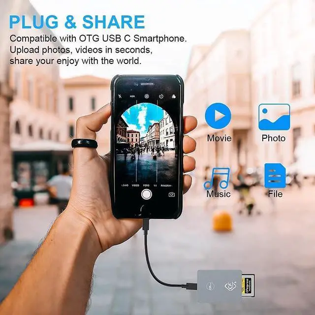 Alt view image 3 of 6 - CFexpress Type B Card Reader Aluminum, USB 3.1 Gen 2 10Gbps CFexpress Card Reader, Portable CFexpress Memory Card Reader Adapter compatible with Android/Windows/Mac OS, Included USB C to USB A/C Cable