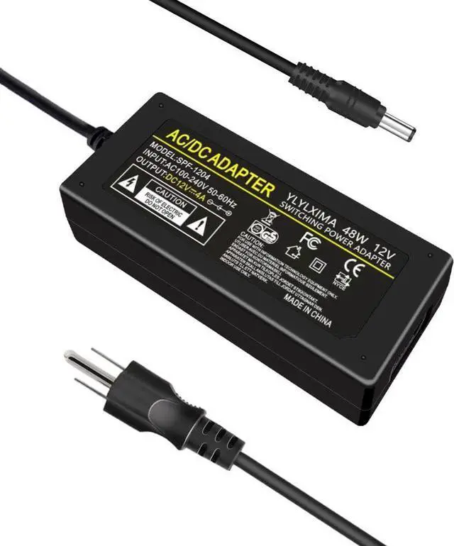 Main image of 12V 4A Power Supply Adapter AC 100-240V to DC 12V 4A 48W Charger LED Transformer with US Plug 5.5X 2.5mm for 12V LED Strip LightLorex Security Camera. etc.