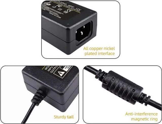 Alt view image 2 of 6 - 12V 4A Power Supply Adapter AC 100-240V to DC 12V 4A 48W Charger LED Transformer with US Plug 5.5X 2.5mm for 12V LED Strip LightLorex Security Camera. etc.