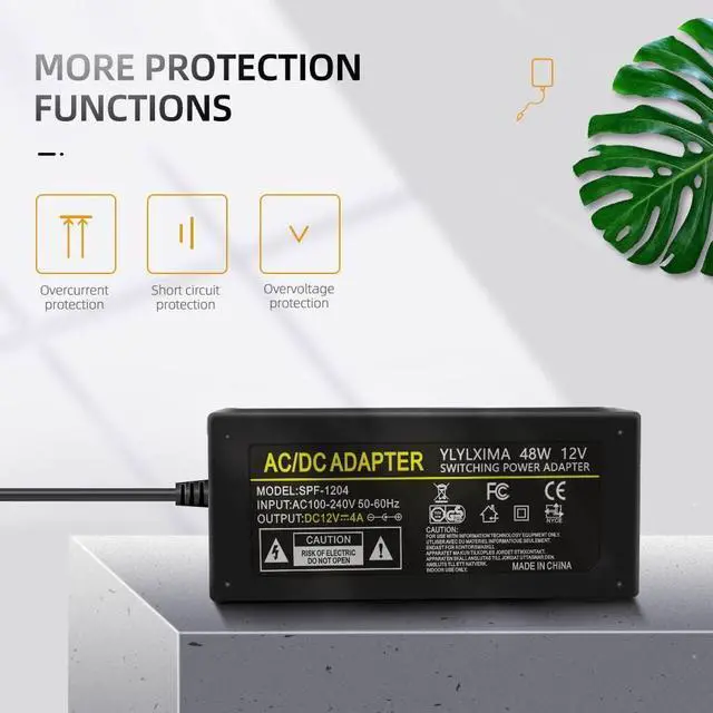 Alt view image 3 of 6 - 12V 4A Power Supply Adapter AC 100-240V to DC 12V 4A 48W Charger LED Transformer with US Plug 5.5X 2.5mm for 12V LED Strip LightLorex Security Camera. etc.