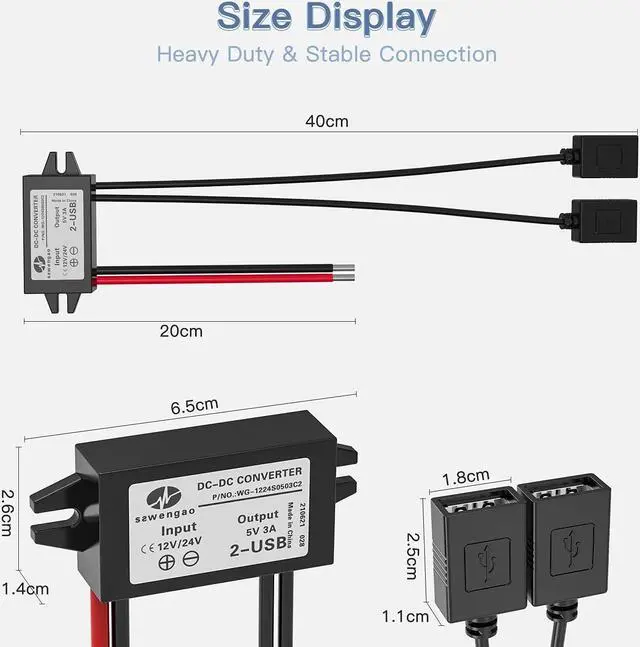 Alt view image 2 of 7 - 2-Pack 12V 24V DC to Dual 5V USB Female DC Converter Adapter Step-Down Buck Module
