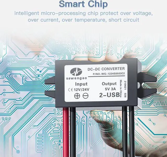 Alt view image 5 of 7 - 2-Pack 12V 24V DC to Dual 5V USB Female DC Converter Adapter Step-Down Buck Module