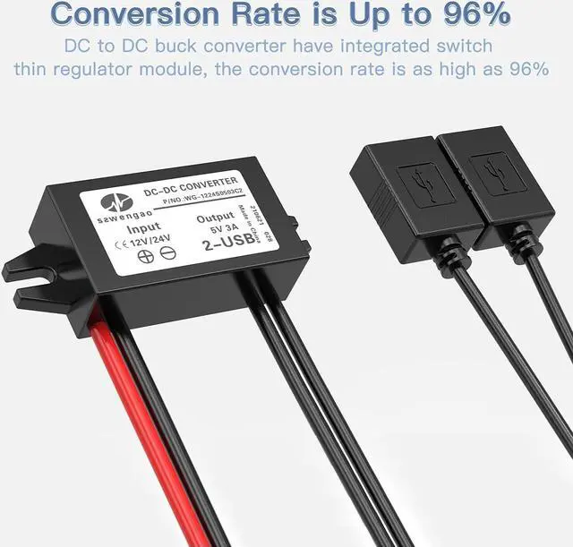 Alt view image 6 of 7 - 2-Pack 12V 24V DC to Dual 5V USB Female DC Converter Adapter Step-Down Buck Module