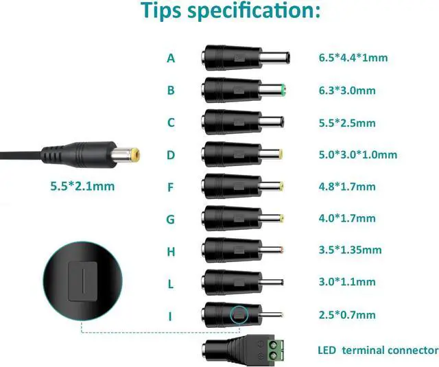 Alt view image 2 of 7 - Basicvolt 12V 3A AC/DC Adapter Universal Power Supply with 10 DC Plugs, Regulated 12Volts 3000mA Power Adapter for LED Strip Light, CCTV Camera, BT Speaker, Router, DC12V Transformer