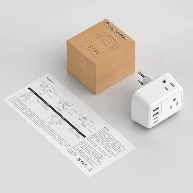 Alt view image 7 of 7 - Travel Plug Adapter with 4 AC Outlets and 4 USB Ports - European and International Power Adapter, Type C Plug Adapter Travel Essentials to Most Europe EU Spain Italy France Germany