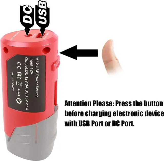 Alt view image 2 of 6 - L USB Power Source Adapter for Milwaukee M12 12V Lithium-ion Battery, Portable Power Source Adapter with 2.1A USB Port & DC 12V Outlet,USB Device Charging Adapter(M12 Adapter-ONLY)