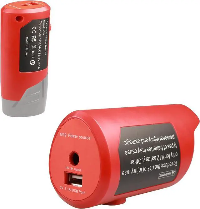 Main image of L USB Power Source Adapter for Milwaukee M12 12V Lithium-ion Battery, Portable Power Source Adapter with 2.1A USB Port & DC 12V Outlet,USB Device Charging Adapter(M12 Adapter-ONLY)