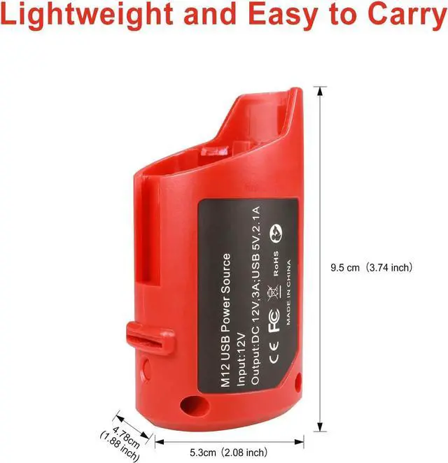 Alt view image 5 of 6 - L USB Power Source Adapter for Milwaukee M12 12V Lithium-ion Battery, Portable Power Source Adapter with 2.1A USB Port & DC 12V Outlet,USB Device Charging Adapter(M12 Adapter-ONLY)