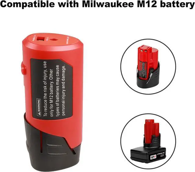 Alt view image 4 of 6 - L USB Power Source Adapter for Milwaukee M12 12V Lithium-ion Battery, Portable Power Source Adapter with 2.1A USB Port & DC 12V Outlet,USB Device Charging Adapter(M12 Adapter-ONLY)