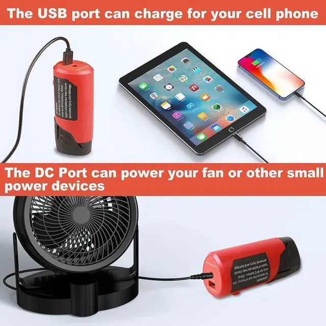 Alt view image 6 of 6 - L USB Power Source Adapter for Milwaukee M12 12V Lithium-ion Battery, Portable Power Source Adapter with 2.1A USB Port & DC 12V Outlet,USB Device Charging Adapter(M12 Adapter-ONLY)