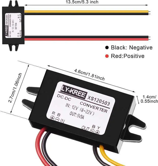 Alt view image 3 of 7 - Weewooday Direct Current Converter 12v to 5v 3a 15w Buck Converter Module, Reduced Voltage Regulator Car Power Output Power Adapter, Wire Interface(3 Pieces)