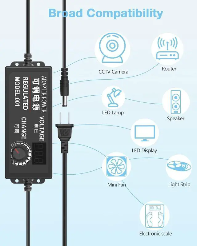 Alt view image 2 of 6 - Aclorol Universal AC Adapter 3V-24V 3A 72W Adjustable Power Supply DC 3V 5V 6V 9V 12V 24V 100-240V AC/DC Converter Various Switching with Polarity Converter & 14 Tips for 12V 5V LED Pixels Lights