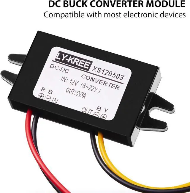 Alt view image 4 of 7 - Weewooday Direct Current Converter 12v to 5v 3a 15w Buck Converter Module, Reduced Voltage Regulator Car Power Output Power Adapter, Wire Interface(3 Pieces)