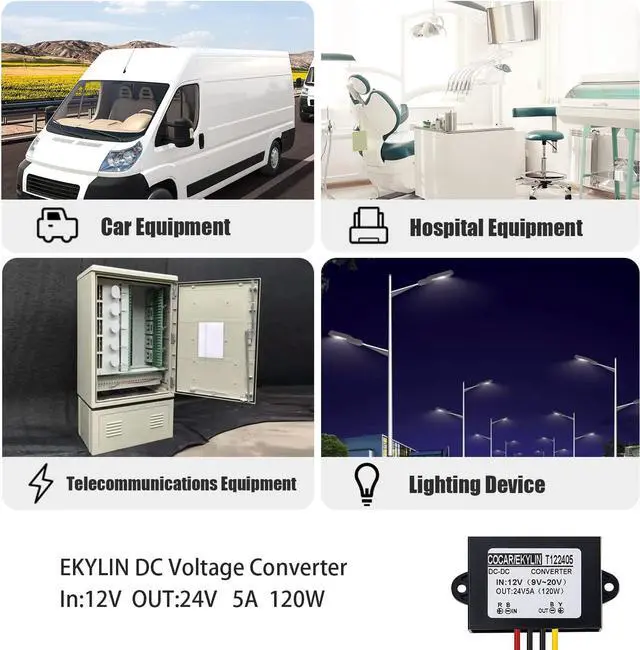 Alt view image 2 of 7 - DC 12v Step up to 24v Converter Regulator 5A 120W Power Supply Adapter for Motor Car Truck Vehicle Boat Solar System etc.(Accept DC9-20V Inputs)
