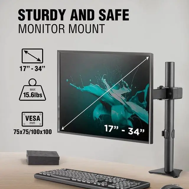 Alt view image 2 of 7 - ELG Full Motion Swivel Monitor Desk Mount Stand up to 34'' Screen, Adjustable Arm Height Position, Computer Monitor Stand, Gaming/Home Office, F50N, Black