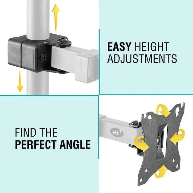 Alt view image 6 of 7 - ELG Full Motion Swivel Monitor Desk Mount Stand up to 34'' Screen, Adjustable Arm Height Position, Computer Monitor Stand, Gaming/Home Office, F50N, Black