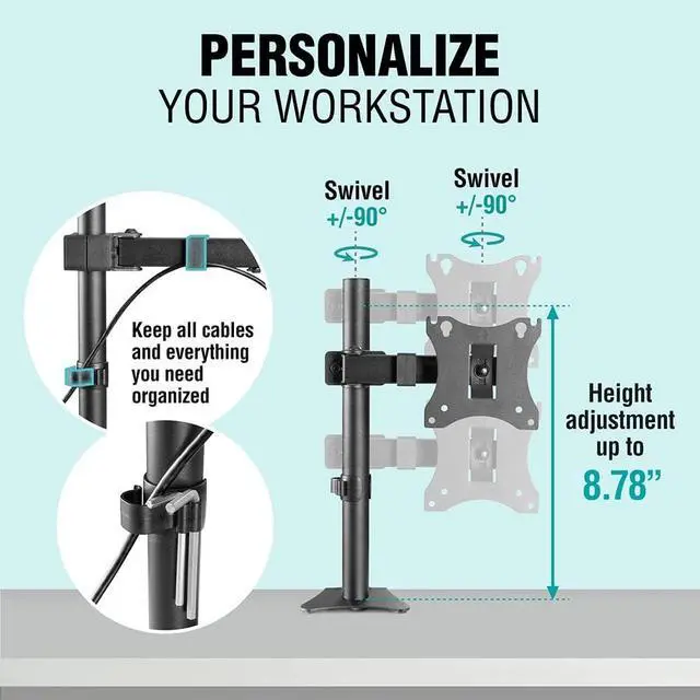 Alt view image 5 of 7 - ELG Full Motion Swivel Monitor Desk Mount Stand up to 34'' Screen, Adjustable Arm Height Position, Computer Monitor Stand, Gaming/Home Office, F50N, Black
