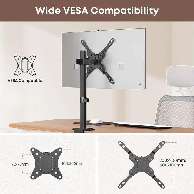 Alt view image 2 of 7 - Single Monitor Desk Mount for 13-35 Inch Screens, Up to 22 lbs, Ultrawide Arm Mount for Flat & Curved Screens with VESA 75x75 to 200x200, Includes Cable Clips