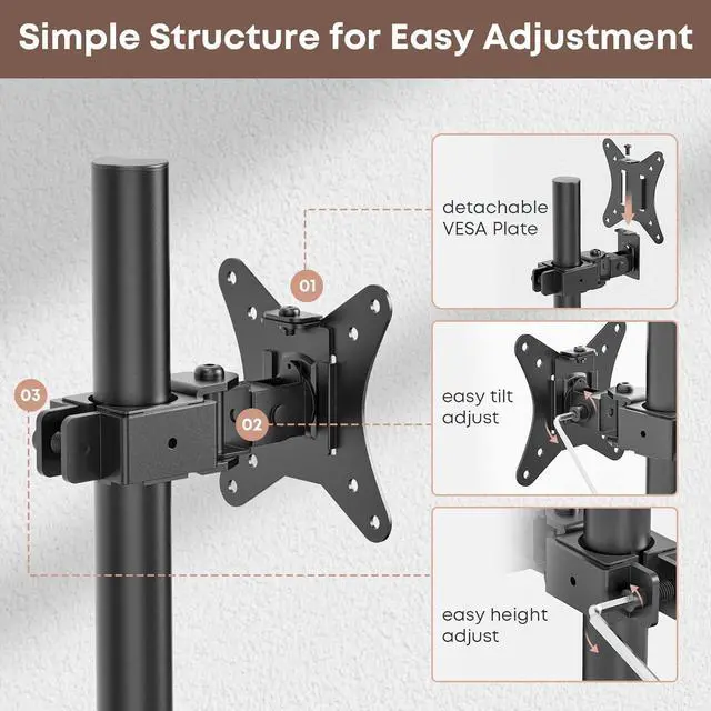Alt view image 5 of 7 - Single Monitor Desk Mount for 13-35 Inch Screens, Up to 22 lbs, Ultrawide Arm Mount for Flat & Curved Screens with VESA 75x75 to 200x200, Includes Cable Clips