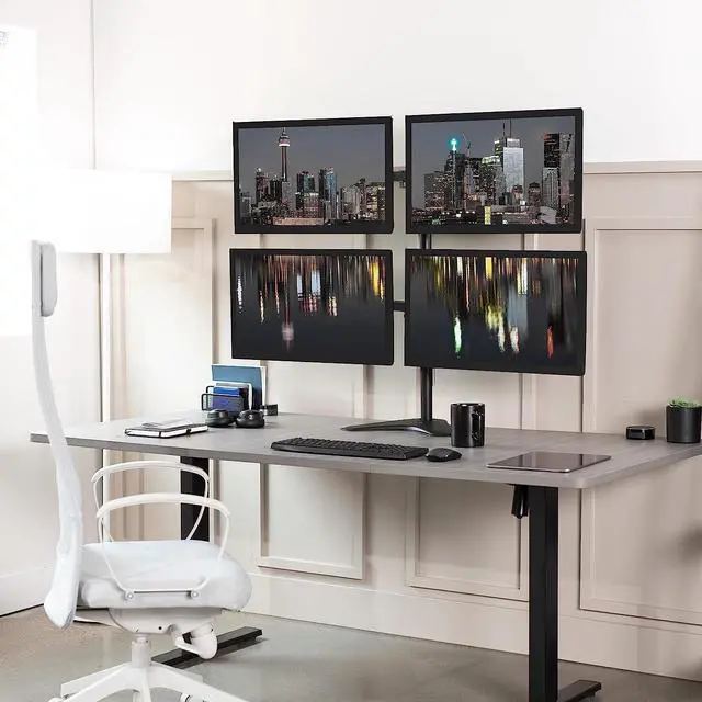 Alt view image 2 of 7 - Quad 13 to 30 inch Monitor Free-Standing Mount Fully Adjustable Desk Stand Holds 4 Flat or Curved Display Screens STAND-V004F