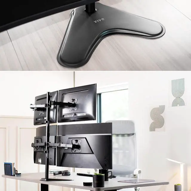 Alt view image 4 of 7 - Quad 13 to 30 inch Monitor Free-Standing Mount Fully Adjustable Desk Stand Holds 4 Flat or Curved Display Screens STAND-V004F