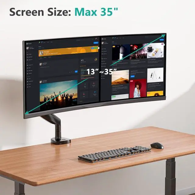 Alt view image 4 of 7 - WALI Single Monitor Arm, Gas Spring Monitor Mount for Max 35 inches - 26.4 lbs Screen, Ultrawide Computer Monitors Stand with C Clamp and Grommet Base (GSMP001XL), Black