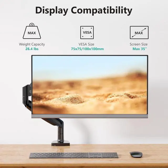 Alt view image 6 of 7 - WALI Single Monitor Arm, Gas Spring Monitor Mount for Max 35 inches - 26.4 lbs Screen, Ultrawide Computer Monitors Stand with C Clamp and Grommet Base (GSMP001XL), Black