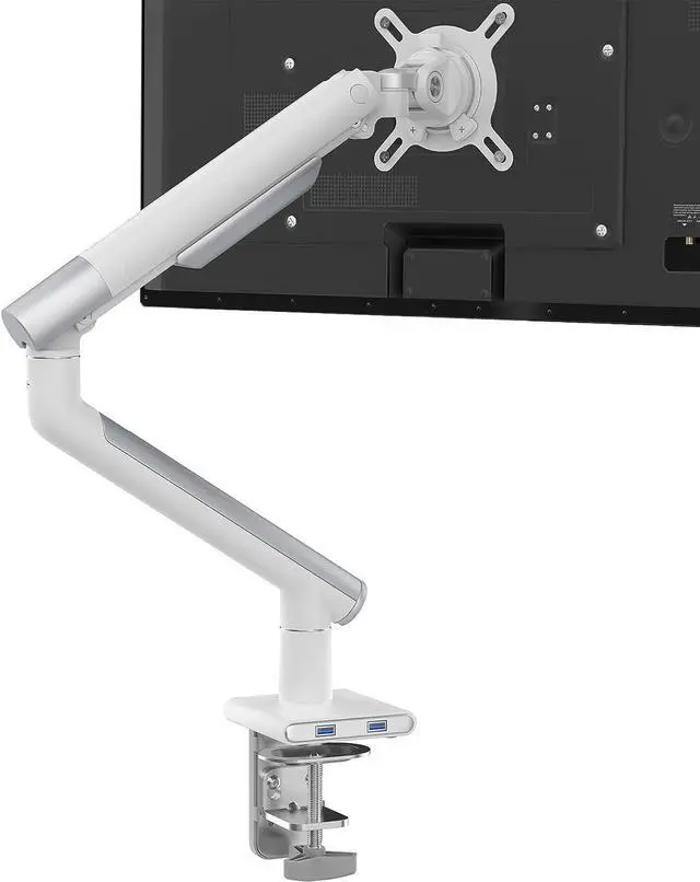 Main image of White Single Monitor Arm Mount - CTA White Monitor Mount for 23" to 35" Monitors - w/Dual USB 3.0 Hub Ports & Arm Clamp for Desks - White Color - (ADD-SSMA)