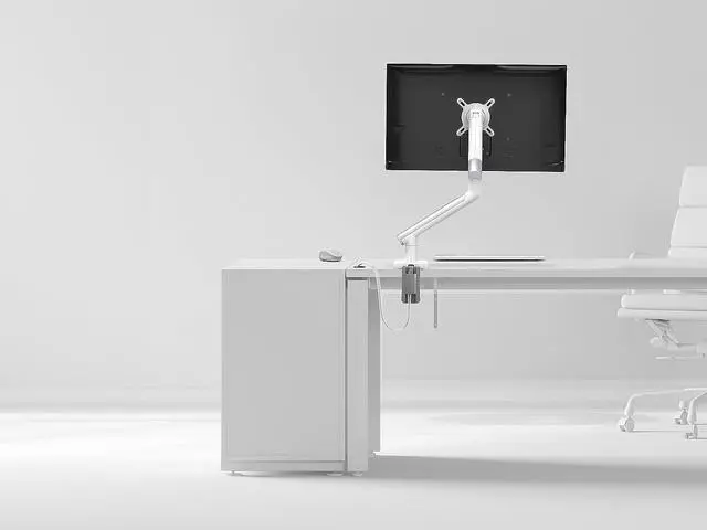 Alt view image 2 of 7 - White Single Monitor Arm Mount - CTA White Monitor Mount for 23" to 35" Monitors - w/Dual USB 3.0 Hub Ports & Arm Clamp for Desks - White Color - (ADD-SSMA)