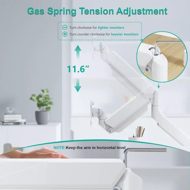 Alt view image 7 of 7 - WALI Single Monitor Arm Desk Mount, Single Monitor Mount Desk Up to 35 Inch and 33lbs,Heavy Duty White Monitor Arm Fully Adjustable Gas Spring Monitor Stand (GSMU001-W), White