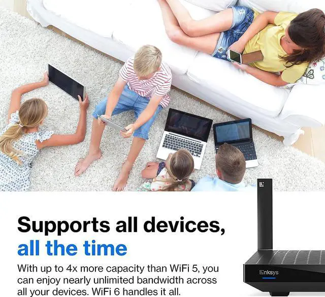 Alt view image 4 of 7 - Linksys Mesh Wifi 6 Router, Dual-Band, 1,700 Sq. ft Coverage, 25+ Devices, Speeds up to (AX1800) 1.8Gbps - MR7350