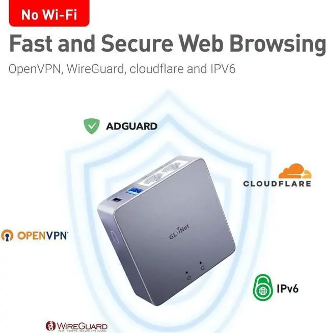 Alt view image 6 of 7 - GL.iNet MT2500A (Brume 2) Mini VPN Security Gateway for Home Office and Remote Work-VPN Server&Client for Home and Office, VPN Cascading, Internet Security, 2.5G WAN, NO Wi-Fi* (Aluminium Alloy Case)