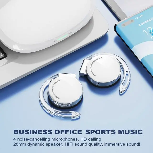 Alt view image 4 of 7 - On Ear Headphones Bluetooth V5.3, Clip on Headphones Wireless, Open Ear Headphones with Earhooks, Sports Headset Bluetooth with 4 Microphones, Noise Cancelling/Long Battery Life/with Charging Case