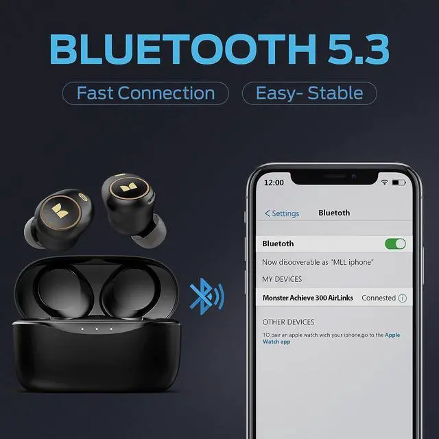 Alt view image 4 of 7 - Wireless Earbuds Achieve 300 AirLinks Headphones Touch Control with Bluetooth 5.3 in-Ear Stereo Headphones USB-C Quick Charge Bluetooth Earbuds