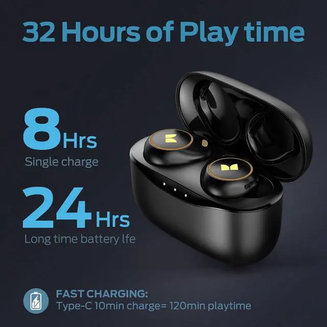 Alt view image 5 of 7 - Wireless Earbuds Achieve 300 AirLinks Headphones Touch Control with Bluetooth 5.3 in-Ear Stereo Headphones USB-C Quick Charge Bluetooth Earbuds
