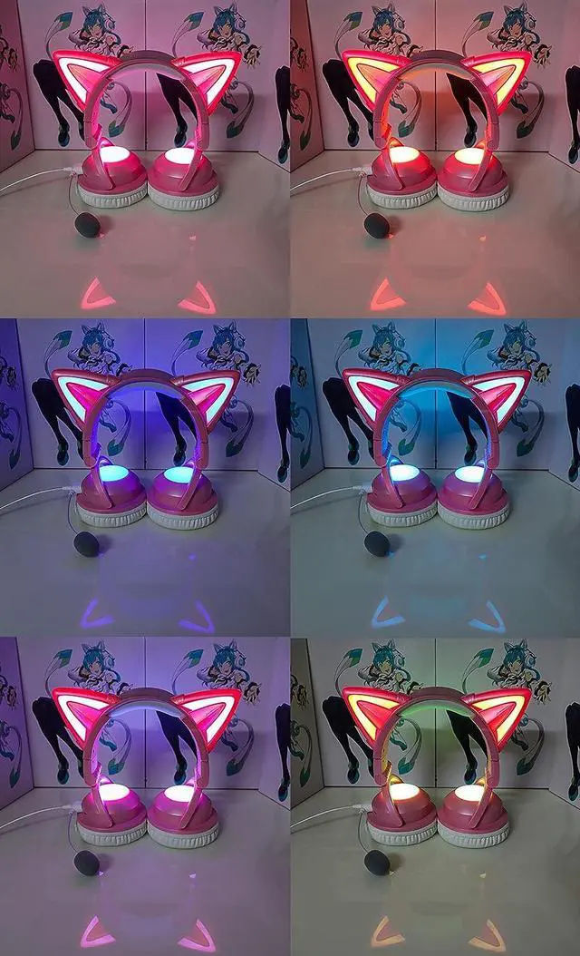 Alt view image 3 of 7 - kuayang Wireless Cat Ear Headphones (7 Color Changing) with & 3.5mm Jack, Gaming Pro, Bluetooth&Wired Connection (Pink)